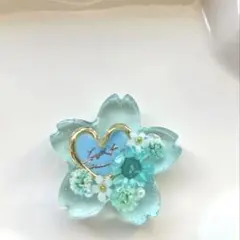 【再販✖️】レジン　ヘアゴム　桜モチーフ　ハート　水色◡̈♥︎