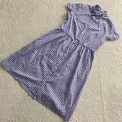 【大きいサイズ】組曲　サイズ５　ロングシャツワンピース　ストライプ　青