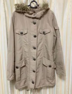 ベージュ フード付き モッズコート Lサイズ
