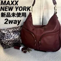 新品MAXX NEW YORK ヒョウ柄ショルダーバッグ 2WAY レザーシボ革