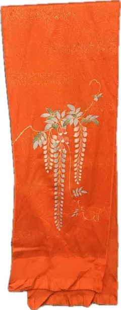 帯揚げ 帯締め 2点セット オレンジ×金ラメ 藤柄 帯締め正絹100％ 金糸