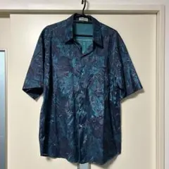 古着シャツ 古着 シャツ レトロ エスニック 光沢 柄シャツ 総柄 メンズ 半袖