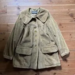 【70sビンテージ】コーデュロイコート Aライン レディース 若草色 昭和レトロ