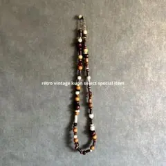 ウッドビーズネックレス　ヴィンテージコーデ　エスニックコーデ　一点ものアクセ