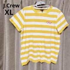 J.Crew ストライプ 半袖Tシャツ XL トップス イエロー メガネ 刺繍