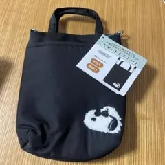 スヌーピーデザイン ブラックナイロンミニトートバッグ