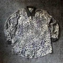 希少 90s レオパード柄 総柄シャツ レトロ パープル マーブル 古着