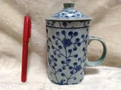 ★約25年前レトロ・美品!!茶こし＆蓋付きマグカップ・台湾お土産・陶器製★