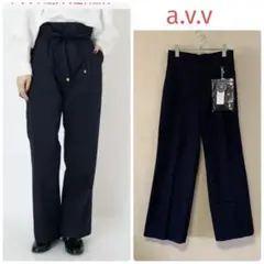 ✨未使用✨a.v.v アーヴェヴェ ＊ ハイウェストストレートパンツ 紺 【M】