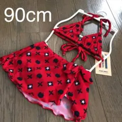 新品♥可愛い女の子用水着 ビキニ 赤系 スカート付き3点セット 90cm