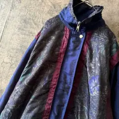 【90s ダークカラー 総柄 ナイロンジャケット】ヨーロピアン柄 S〜M古着