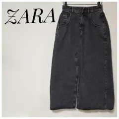 ZARA ブラックデニムスカート 前スリット Sサイズ カットオフ「難