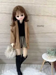 22cmドール服 テーラードジャケット×チェックスカート♡コーデ2点セット