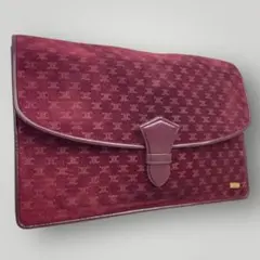 美品　セリーヌ　マカダム柄　クラッチバッグ　スエード　バーガンディ　トリオンフ