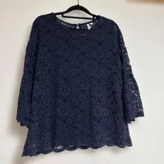【美品2点セット】HK WORKS 総レースカットソー＆タンクトップ 紺 Lのサムネイル