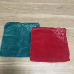 刺繍入りタオルハンカチセット（赤・緑）