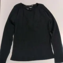 ブラック リブ編み レースアップ 長袖Tシャツのサムネイル