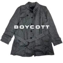 BOYCOTT ヘリンボーンコート ベルト付き スタンドカラー グレー L相当のサムネイル