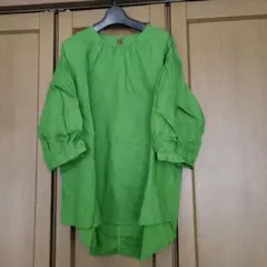 ✨美品✨ナノユニバース　グリーン バルーンスリーブ リネンチュニック