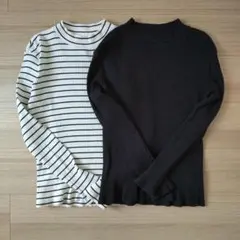 UNIQLO　リブハイネック長袖カットソー　Lサイズ　2枚セット　ボーダーと黒色