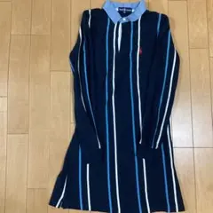 ポロ ラルフローレン 長袖 ワンピース 刺繍 ストライプ ネイビー 襟付き 美品