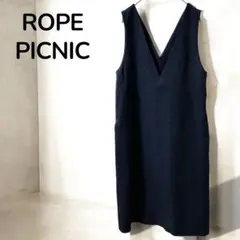 【ロペピクニック】Vネック ジャンパースカート ミディ丈　スリット　ブラック