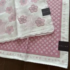 未使用　CELINE ハンカチ2枚　マカダム　花柄　セリーヌ　ホワイト　ピンク系