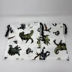 巾着袋　2枚セット　恐竜　白　コップ巾着　男の子