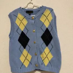 アーガイル柄 水色 ニットベスト