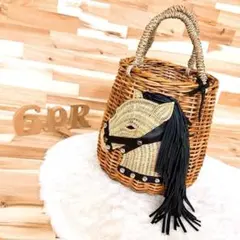 希少/完売品【ラドロー】馬 ホース かごバッグ 円形 アニマル 天然繊維 茶×黒