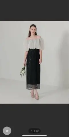 LEJA 2WAYオフショルダーパフスリーブスリットIラインワンピース ドレス