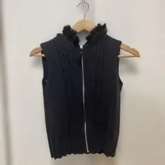 CASHIA フード付きニットベスト ダークグレー