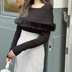 GRL ファー付きケープ風ニットトップス an1344