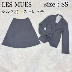 ✨シルク・ストレッチ✨ レミュー 希少サイズ グレー ストライプ スカートスーツ