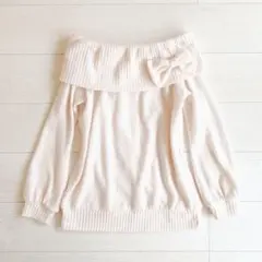 LIZLISA系♡淡コーラルピンク リボンオフショルニット