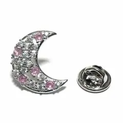 bro-0541　ラペルピン　ピンズ　月　ムーン　ピンク×シルバー