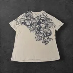 Y2K 00s Carbon Black スカルクロス大判プリントTシャツ XL