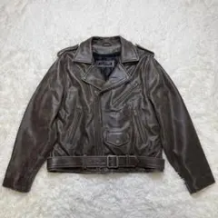 LIUGOO 牛革 ダブルライダースジャケット LL 本革 ブラウン