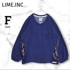 【ライムインク】花柄切替ニット プルオーバー ネイビー バックプリント F