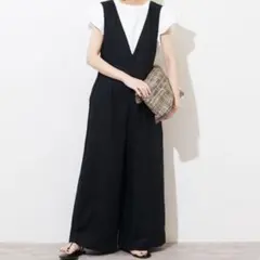 relume　リネンコットンVネックサロペット　サロペット　オールインワン　黒のサムネイル