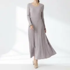 【未使用】natural couture リブニットワンピース ロング丈
