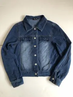 リボン付きダークブルーデニムジャケット