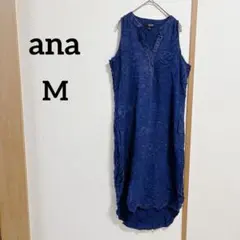 ana ネイビー ノースリーブ ワンピース レーヨン レディース 【M】