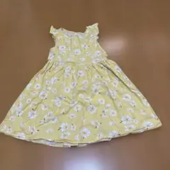 美品！花柄ノースリーブワンピース 130 イエロー　フリル　総丈約64㌢