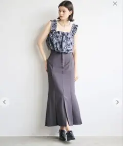 ココディール　ハイウエストプリーツデザインマーメイドスカート