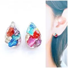 カラフルガラス10mm雫ピアス/イヤリング　再販