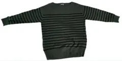 ダークグレー ストライプ 薄手長袖ニットXL