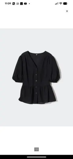 ［UNIQLO］レーヨンローン Vネックブラウス（半袖） OFF BLACK/S