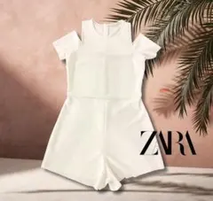 ZARA ホワイト 肩あき オールインワン S