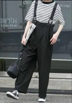 ☆美品☆FORK&SPOON サスペンダー付タックパンツ 黒アーバンリサーチ